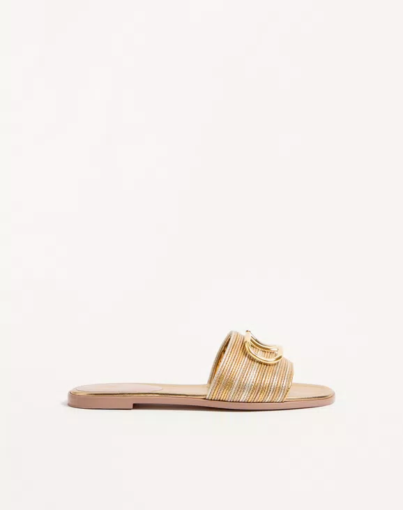 Valentino Vlogo Signature Metallic Leather Slide Sandal With Cornely Embroidery - Image 1
